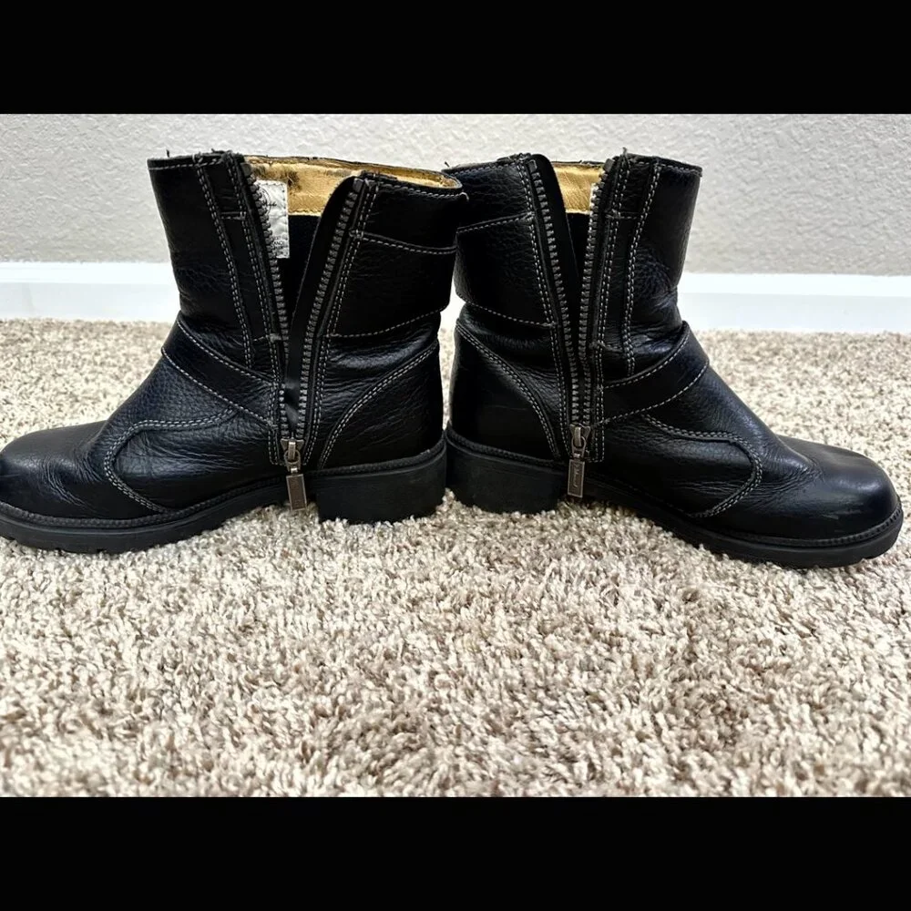 Black Milwaukee Motorcycle Boots Leather Round Toe Ankle Vintage Oil Resistant 8 - Picture 5 of 11